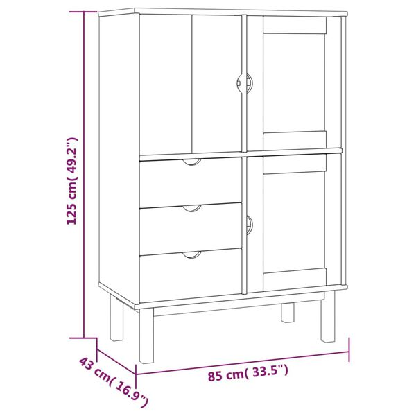 vidaXL Ντουλάπι OTTA Καφέ & Γκρι 85x43x125 εκ. από Μασίφ Ξύλο Πεύκου