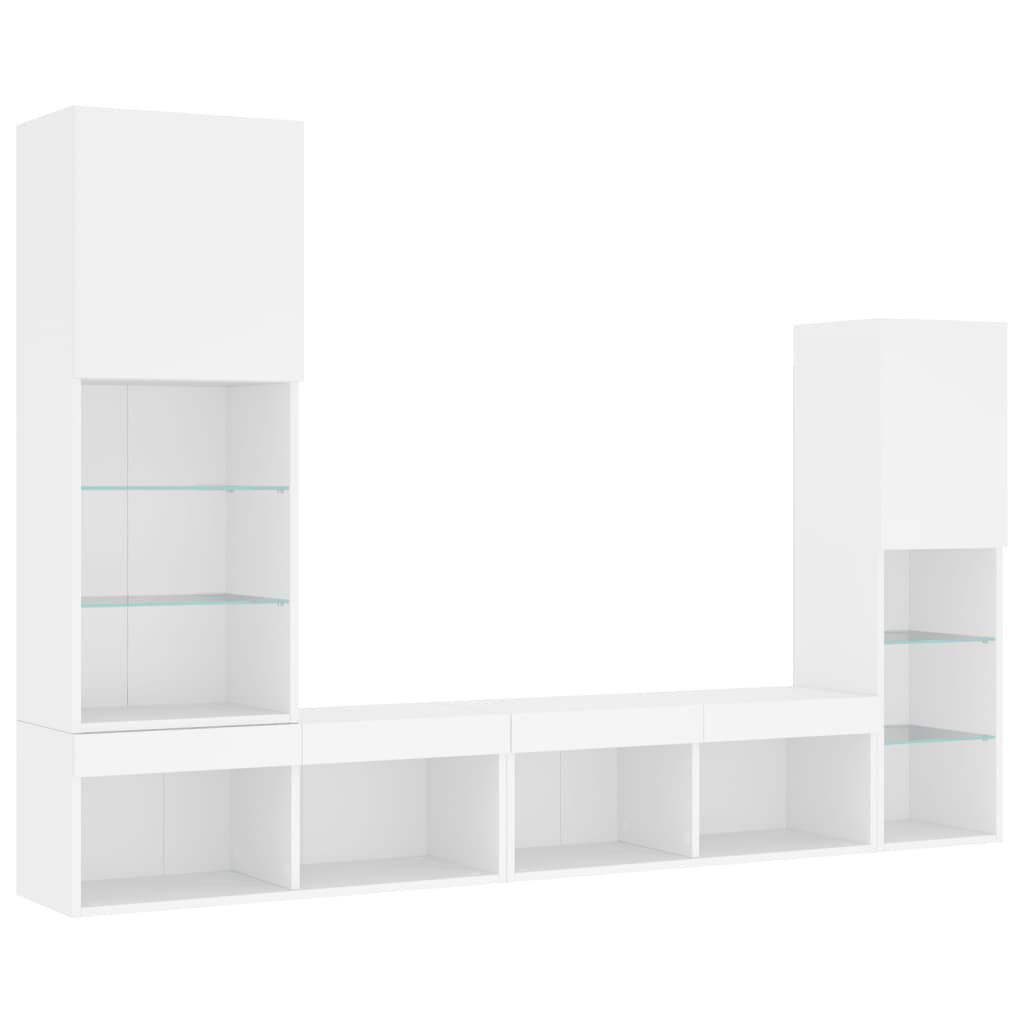 vidaXL Έπιπλα Τοίχου Τηλεόρασης 4 τεμ LED Λευκά από Επεξεργασμένο Ξύλο