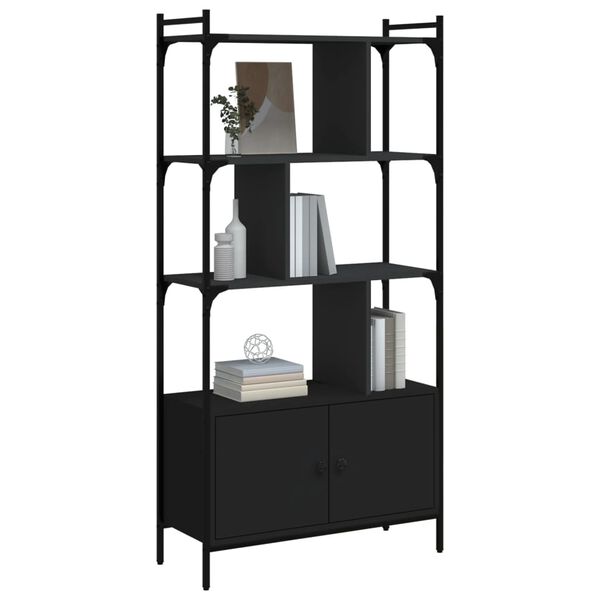 vidaXL Βιβλιοθήκη με Πόρτες Μαύρη 76,5x30x154,5 εκ. από Επεξεργ. Ξύλο