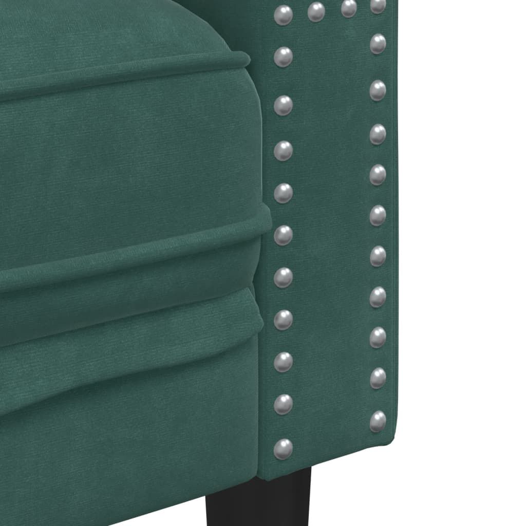 vidaXL Καναπές Τριθέσιος Chesterfield + Στηρίγματα Σκ. Πράσινο Βελούδο