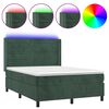 vidaXL Κρεβάτι Boxspring με Στρώμα & LED Σκ. Πράσινο 140x200εκ Βελούδο
