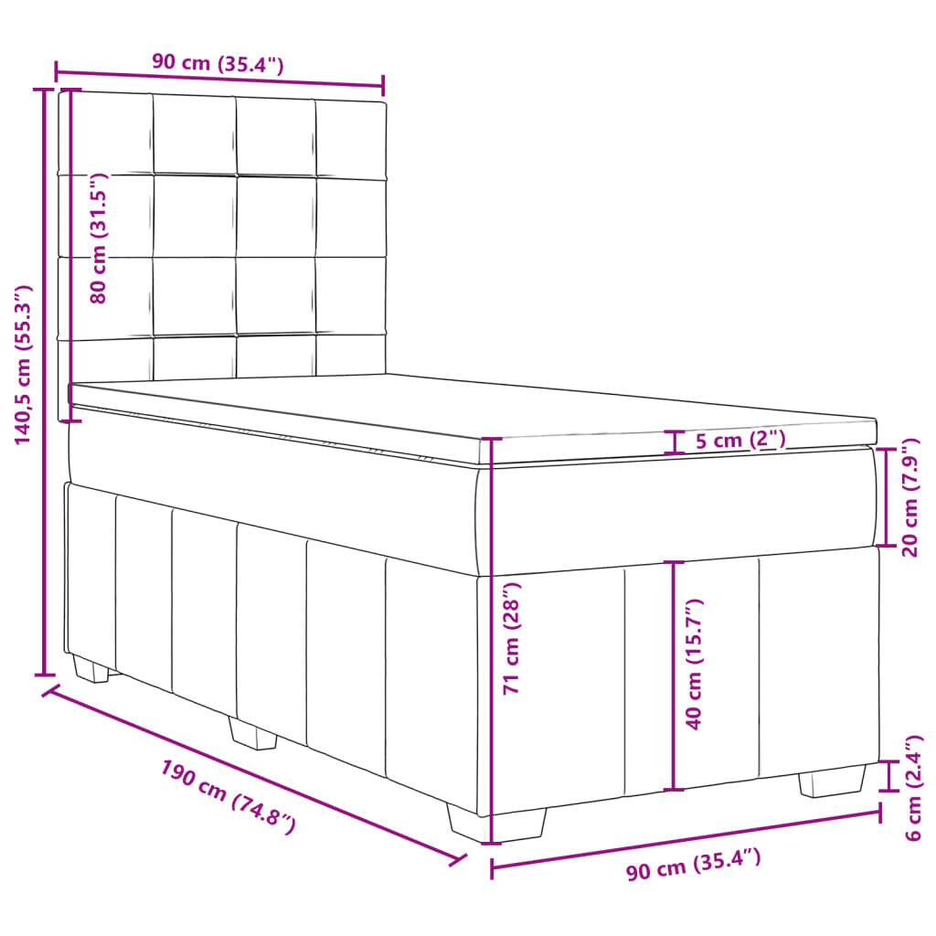 vidaXL Κρεβάτι Boxspring με Στρώμα Taupe 90x190 εκ.Υφασμάτινο