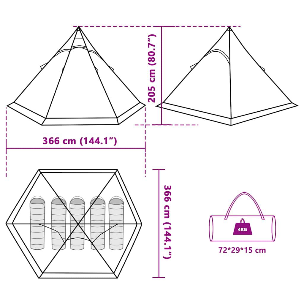 vidaXL Σκηνή Κάμπινγκ Tipi 5 Ατόμων Αδιάβροχη Πράσινη
