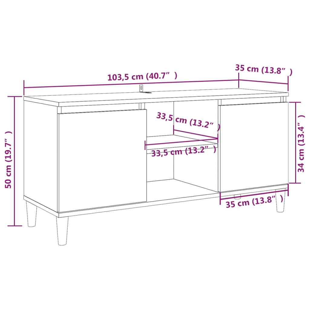 vidaXL Έπιπλο Τηλεόρασης Καπν. Δρυς 103,5x35x50 εκ. Μασίφ Ξύλινα Πόδια
