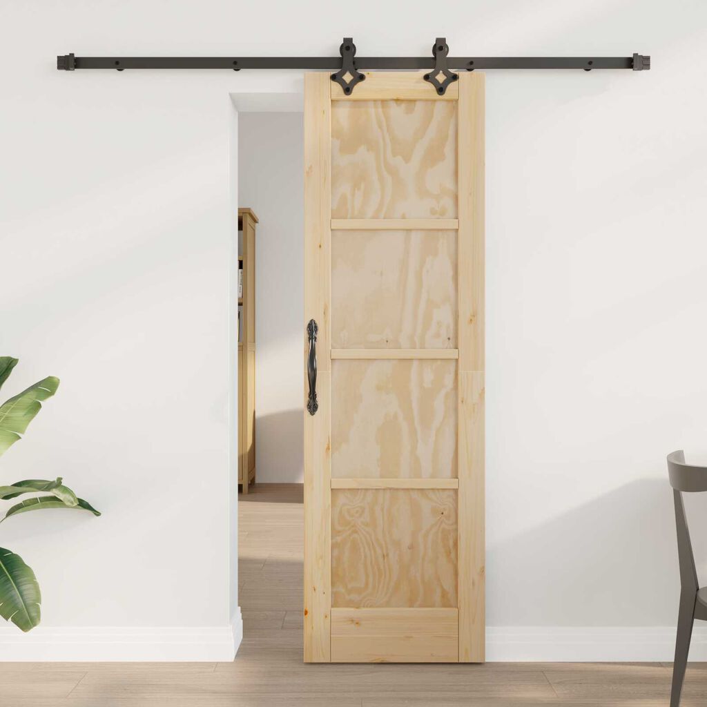 vidaXL Συρόμενη Πόρτα με Σετ Εξαρτημάτων 61x198.5 εκ Μασίφ Ξύλο Πεύκου