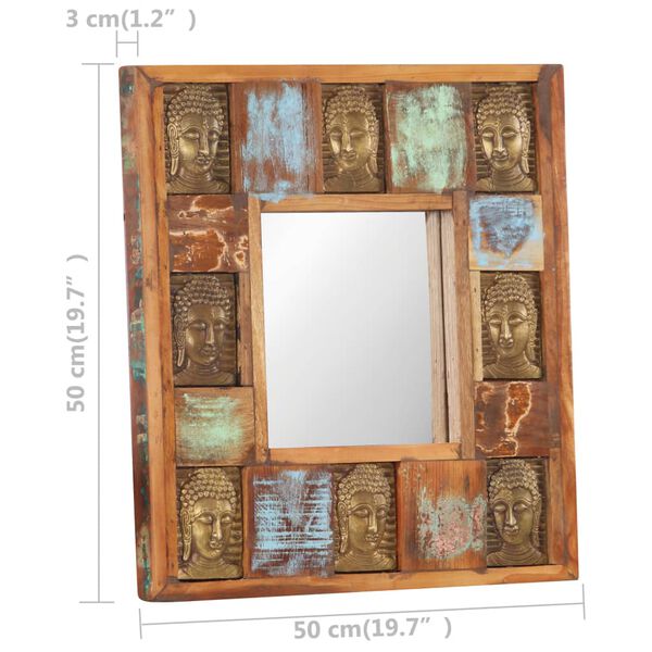 vidaXL Καθρέφτης Σχέδιο Βούδας 50 x 50 εκ. Μασίφ Ανακυκλωμένο Ξύλο