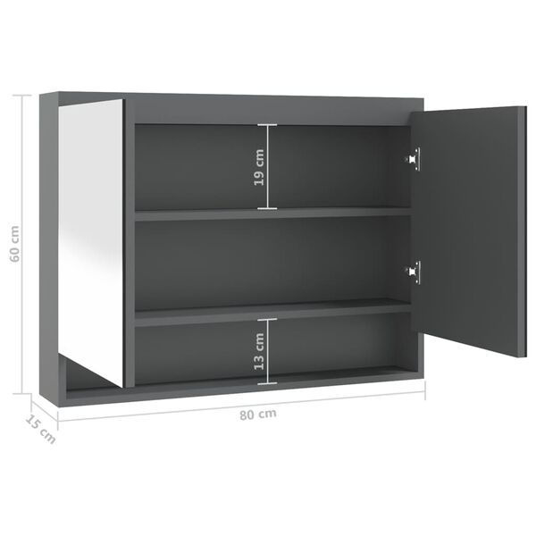 vidaXL Ντουλάπι Μπάνιου με Καθρέφτη 80x15x60 εκ. Λαμπερό Γκρι από MDF