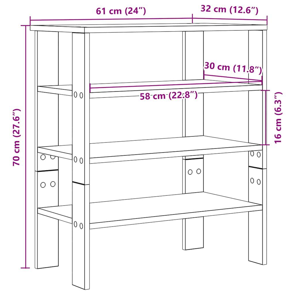 vidaXL Ράφι παπουτσιών καφέ δρυς 61x32x70 cm Κατασκευασμένο ξύλο