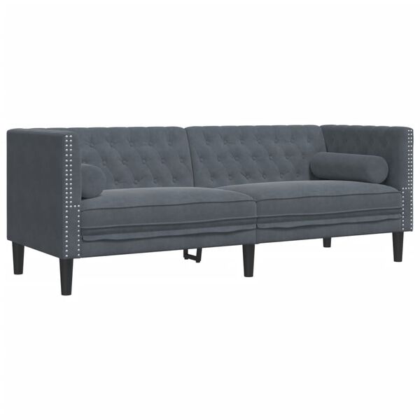 vidaXL Καναπές Τριθέσιος Chesterfield + Στηρίγματα Σκούρο Γκρι Βελούδο