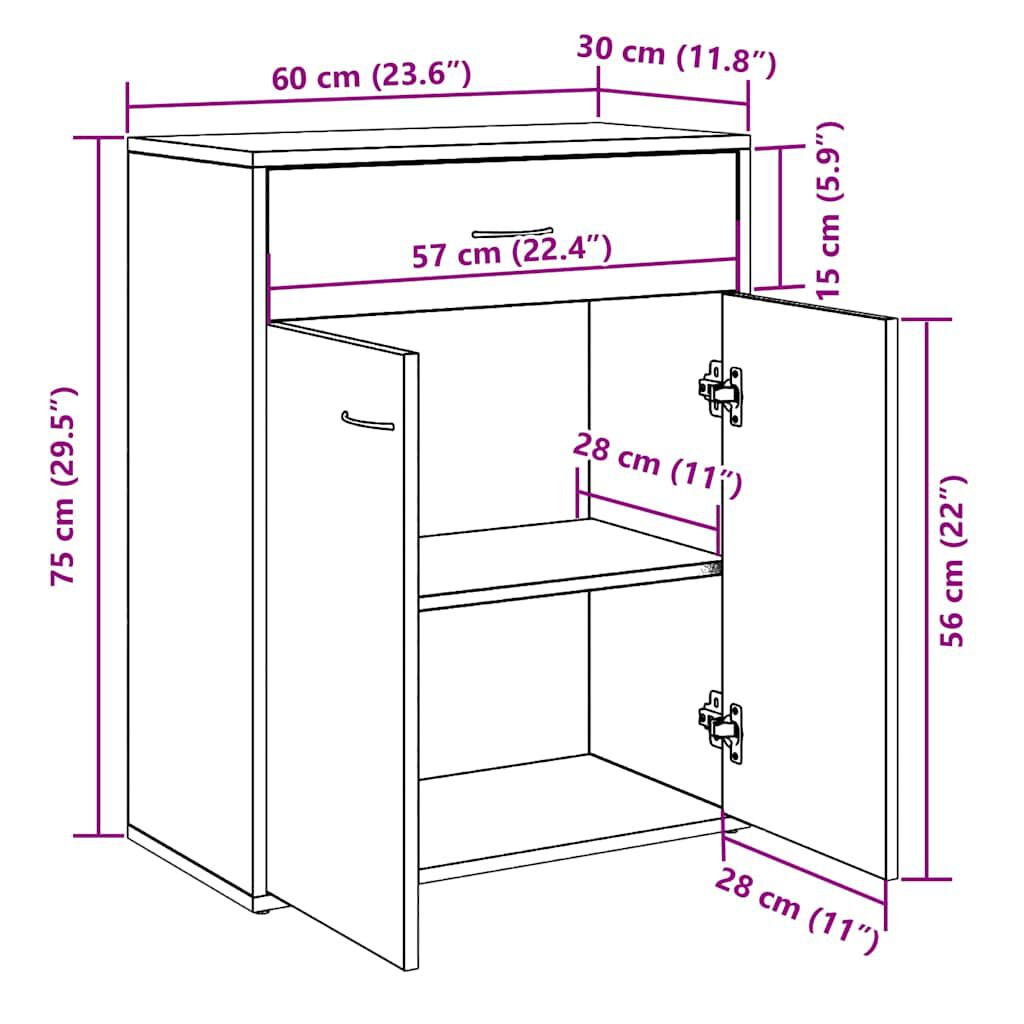 vidaXL Sideboard Παλιό ξύλο 60x30x75 cm Ξύλο μηχανής