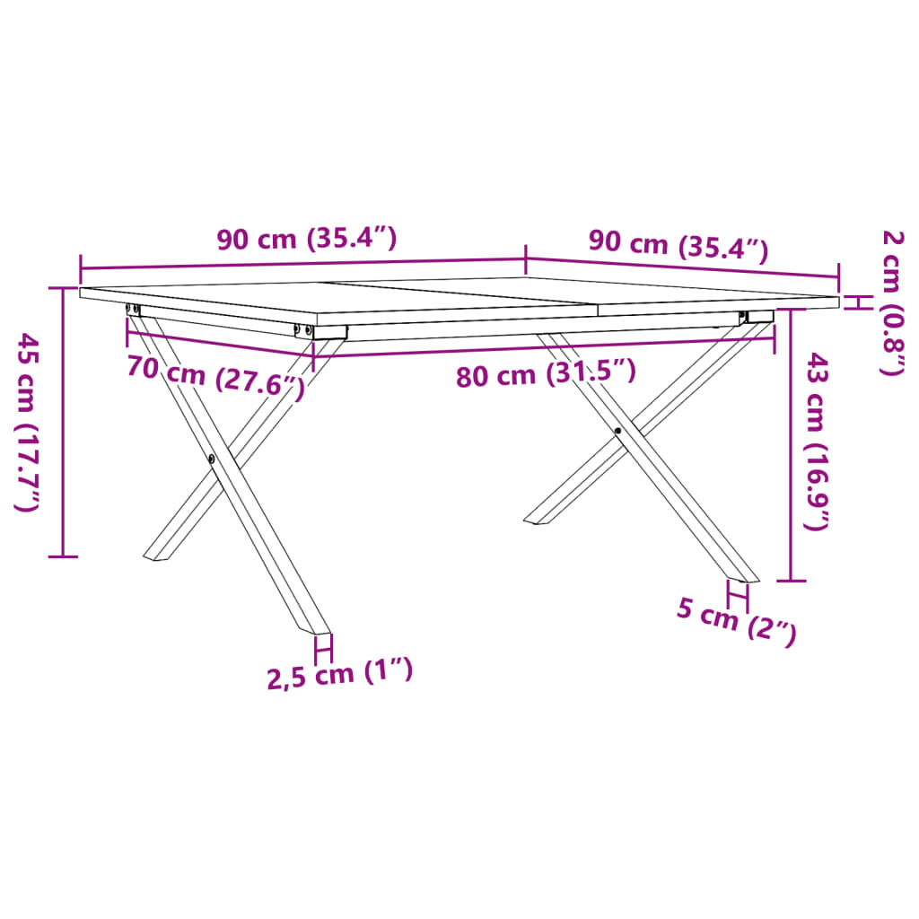 vidaXL Τραπεζάκι Σαλονιού Πλαίσιο Χ 90x90x45εκ Μασίφ Πεύκο/Ατσάλι