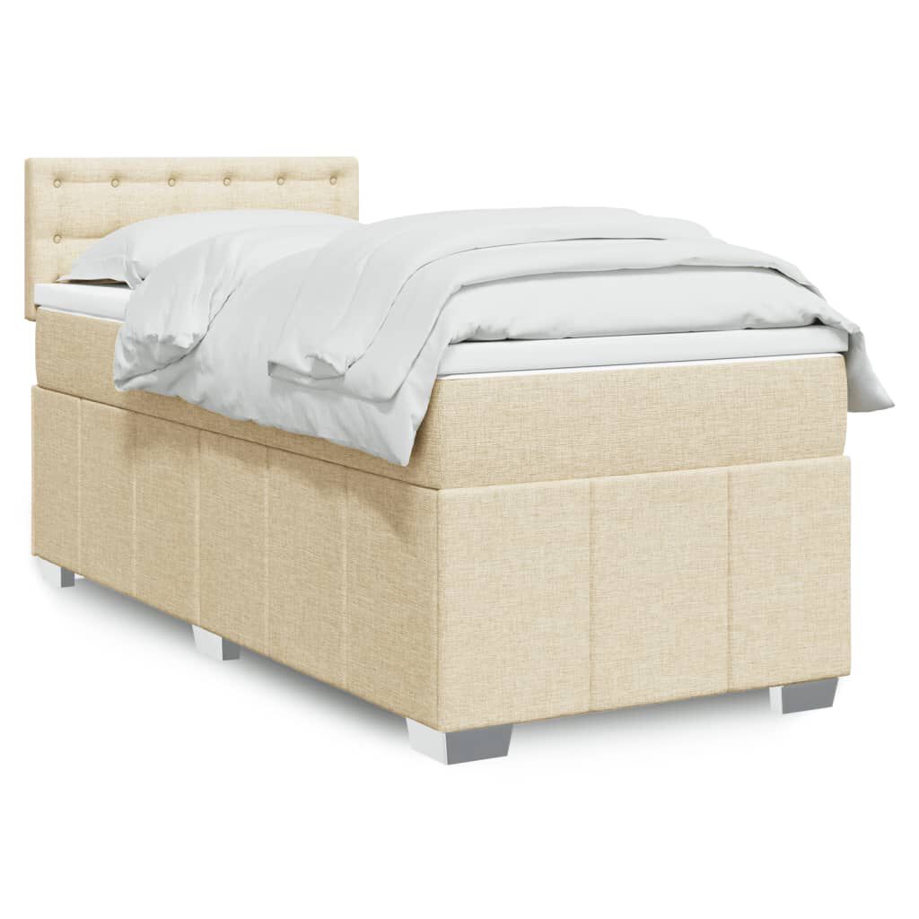 vidaXL Κρεβάτι Boxspring με Στρώμα Κρεμ 90x190 εκ.Υφασμάτινο