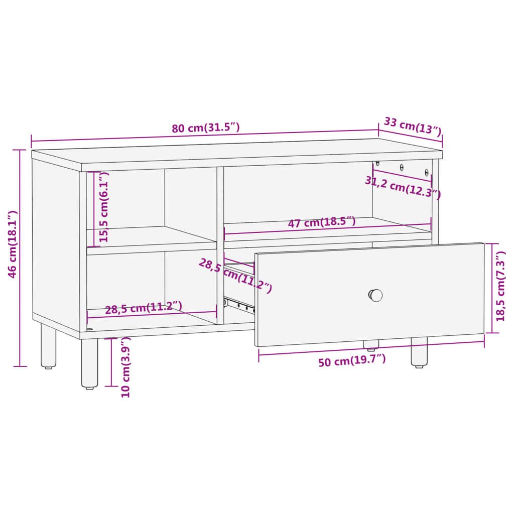 vidaXL Έπιπλο Τηλεόρασης 80 x 33 x 46 εκ. από Μασίφ Ξύλο Ακακίας