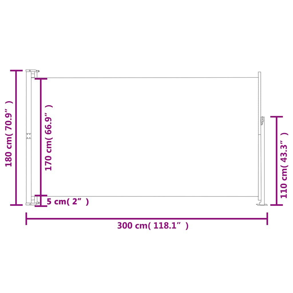 vidaXL Σκίαστρο Πλαϊνό Συρόμενο Βεράντας Γκρι 180 x 300 εκ.