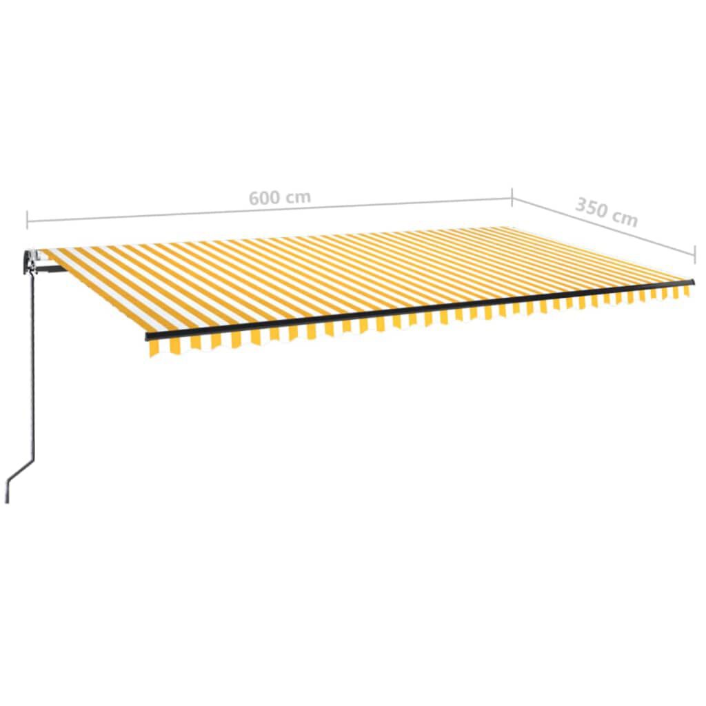 vidaXL Τέντα Αυτόματη με LED&Αισθητήρα Ανέμου Κίτρινο/Λευκό 600x350εκ.