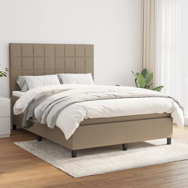 vidaXL &Kappa;&rho;&epsilon;&beta;ά&tau;&iota; Boxspring &mu;&epsilon; &Sigma;&tau;&rho;ώ&mu;&alpha; Taupe 140x190 &epsilon;&kappa;. &Upsilon;&phi;&alpha;&sigma;&mu;ά&tau;&iota;&nu;&omicron;
