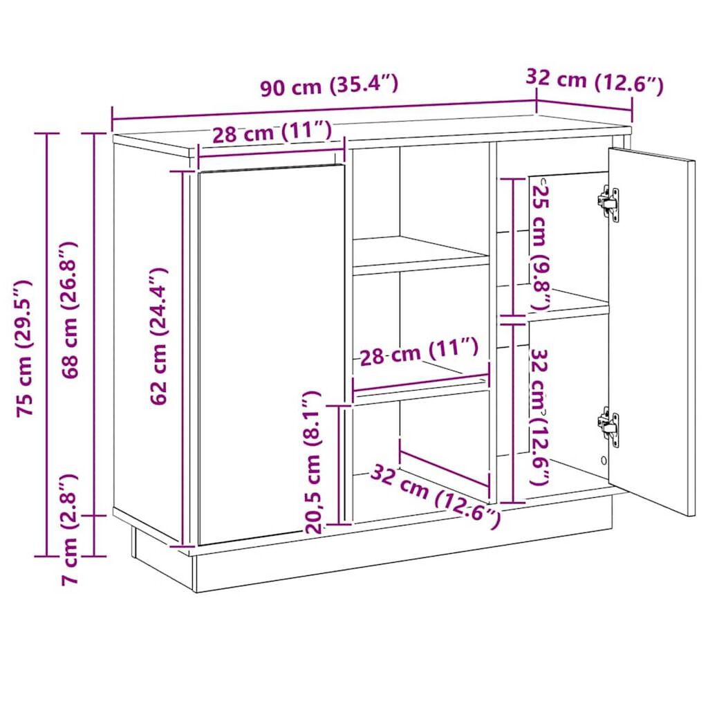 vidaXL Κομοδίνο με ράφι Δρύς Sonoma 90 x 32 x 75 εκ Επεξεργασμένο ξύλο