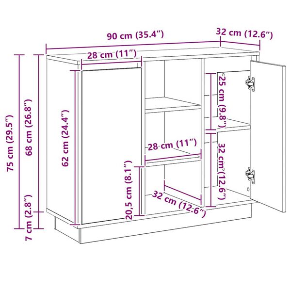 vidaXL Κομοδίνο με ράφι Δρύς Sonoma 90 x 32 x 75 εκ Επεξεργασμένο ξύλο