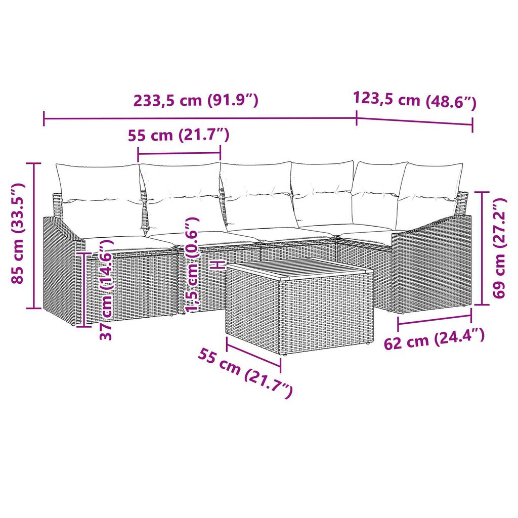 vidaXL Σετ Καναπέ Κήπου 6 pcs Μαύρο και λευκό