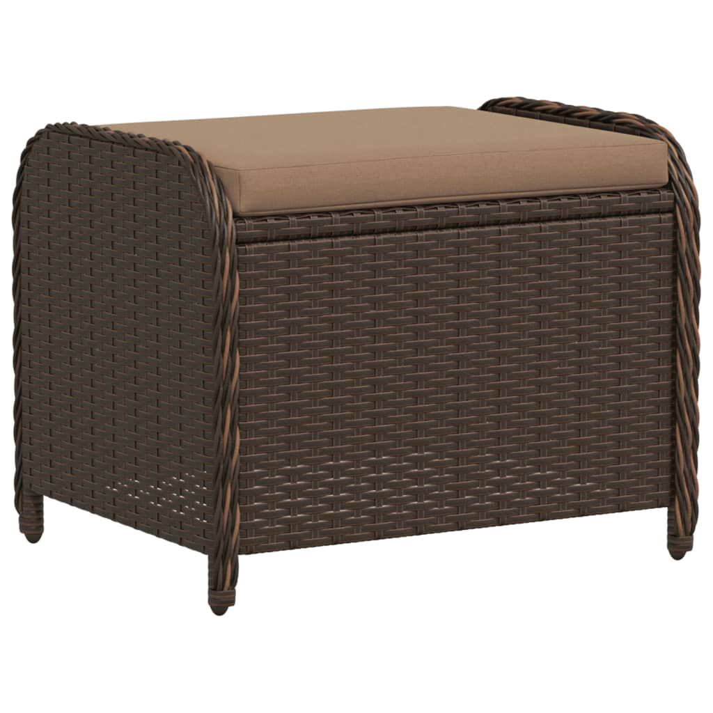 vidaXL Υποπόδιο Κήπου Καφέ 58x46x46 εκ. Συνθετικό Ρατάν με Μαξιλάρι