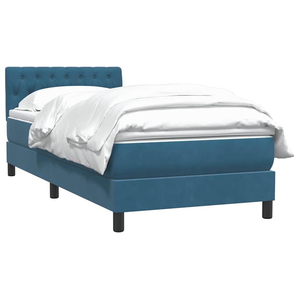 vidaXL Box Spring κρεβάτι με στρώμα σκούρο μπλε 90x210 εκ. Βελούδινο