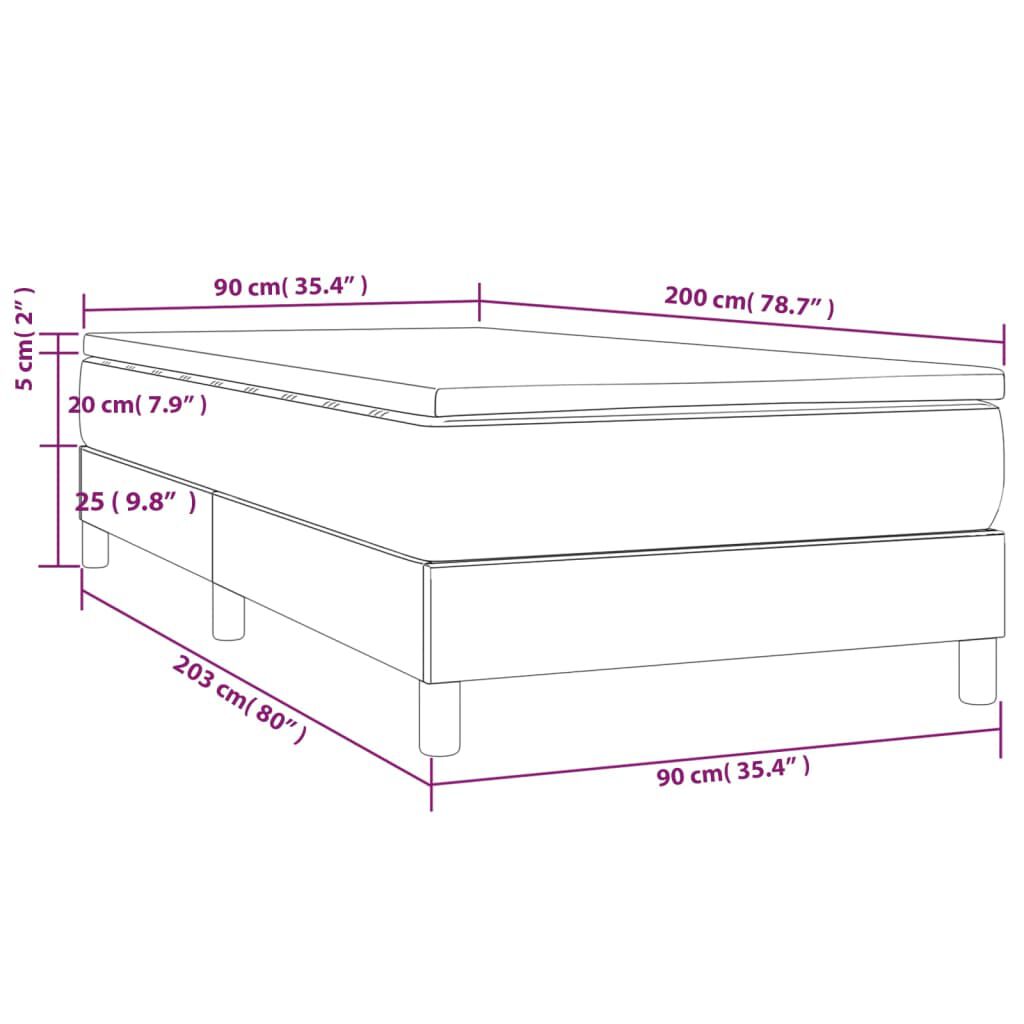 vidaXL Κρεβάτι Boxspring με Στρώμα Ανοιχτό Γκρι 90x200 εκ. Υφασμάτινο