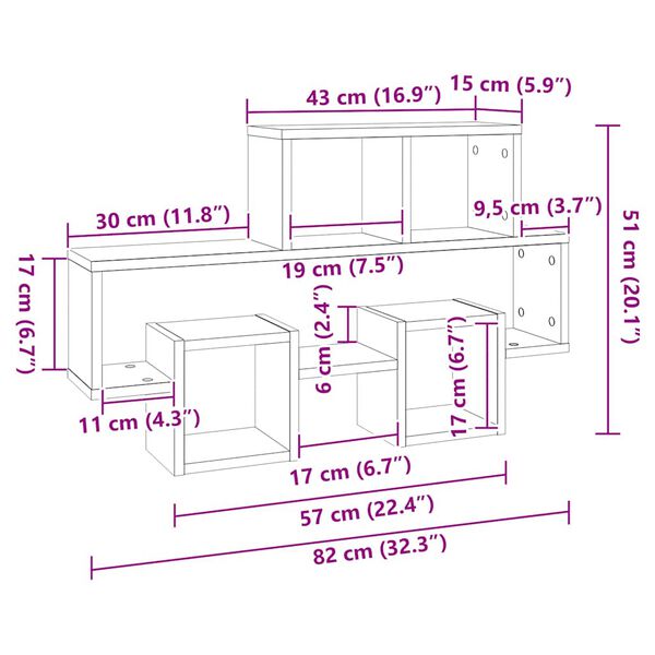 vidaXL Ράφι Τοίχου Σχήμα Αυτοκιν. Γκρι Σκυρ. 82x15x51 εκ. Επεξ. Ξύλο