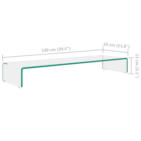 vidaXL Βάση Τηλεόρασης/Οθόνης Διάφανη 100 x 30 x 13 εκ. Γυάλινη