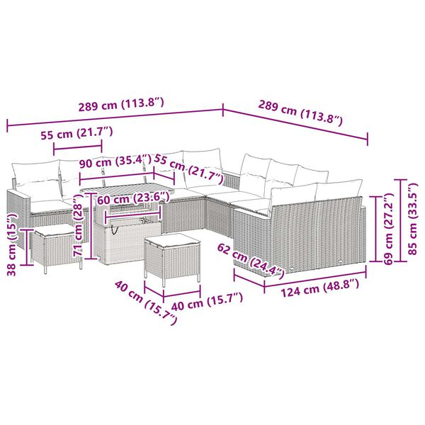vidaXL Σετ Καναπέ Κήπου με μαξιλάρι 13 pcs Γκρι Πολυ ράταν