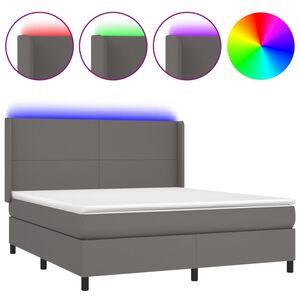 vidaXL Κρεβάτι Boxspring με Στρώμα & LED Γκρι 180x200 εκ. Συνθ. Δέρμα