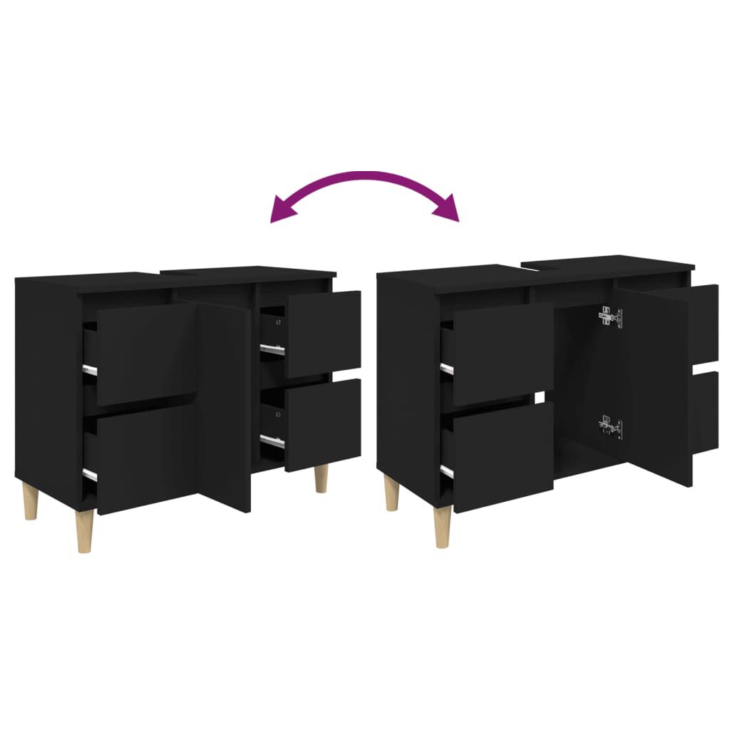 vidaXL Ντουλάπι Νιπτήρα Μαύρο 80 x 33 x 60 εκ. Επεξεργασμένο Ξύλο