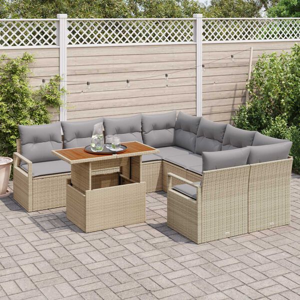 vidaXL Σετ Καναπέ Κήπου με αποθήκευση 9 pcs Μπεζ Πολυ ράταν