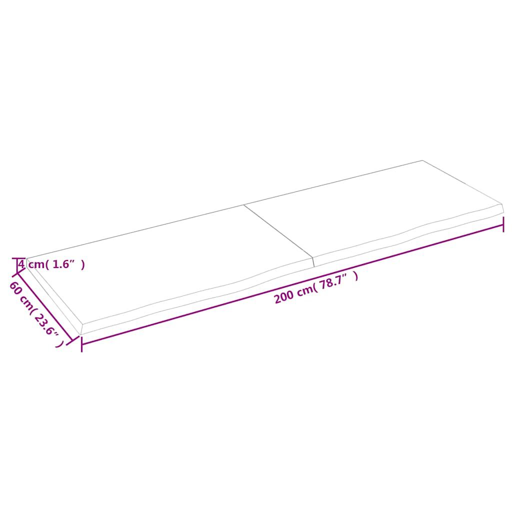 vidaXL Ράφι Τοίχου Ανοιχτό Καφέ 200x60x(2-4)εκ. Επεξ. Μασίφ Ξύλο Δρυός