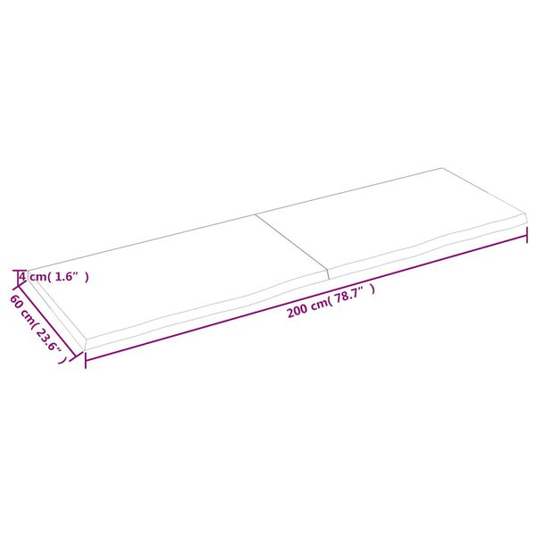 vidaXL Ράφι Τοίχου Ανοιχτό Καφέ 200x60x(2-4)εκ. Επεξ. Μασίφ Ξύλο Δρυός