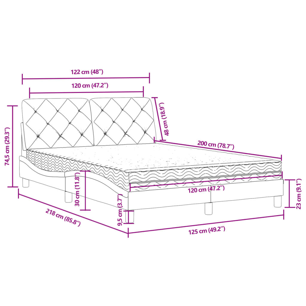 vidaXL Κρεβάτι με Στρώμα Μπλε 120x200 εκ. Βελούδινο
