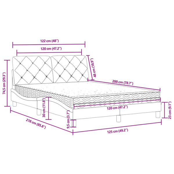 vidaXL Κρεβάτι με Στρώμα Μπλε 120x200 εκ. Βελούδινο