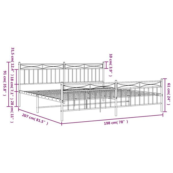 vidaXL Πλαίσιο Κρεβατιού με Κεφαλάρι&Ποδαρικό Λευκό 193x203εκ. Μέταλλο