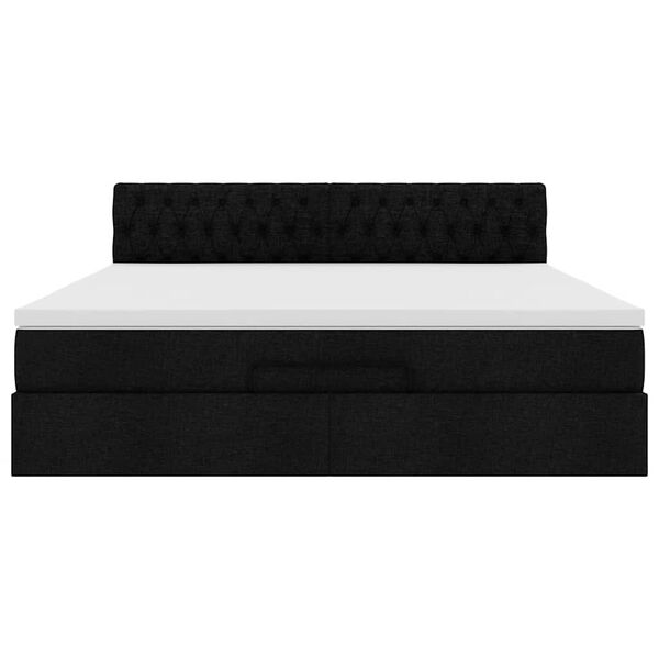 vidaXL Οθωμανικό κρεβάτι με στρώμα & LEDs Μαύρο ύφασμα 160x200cm