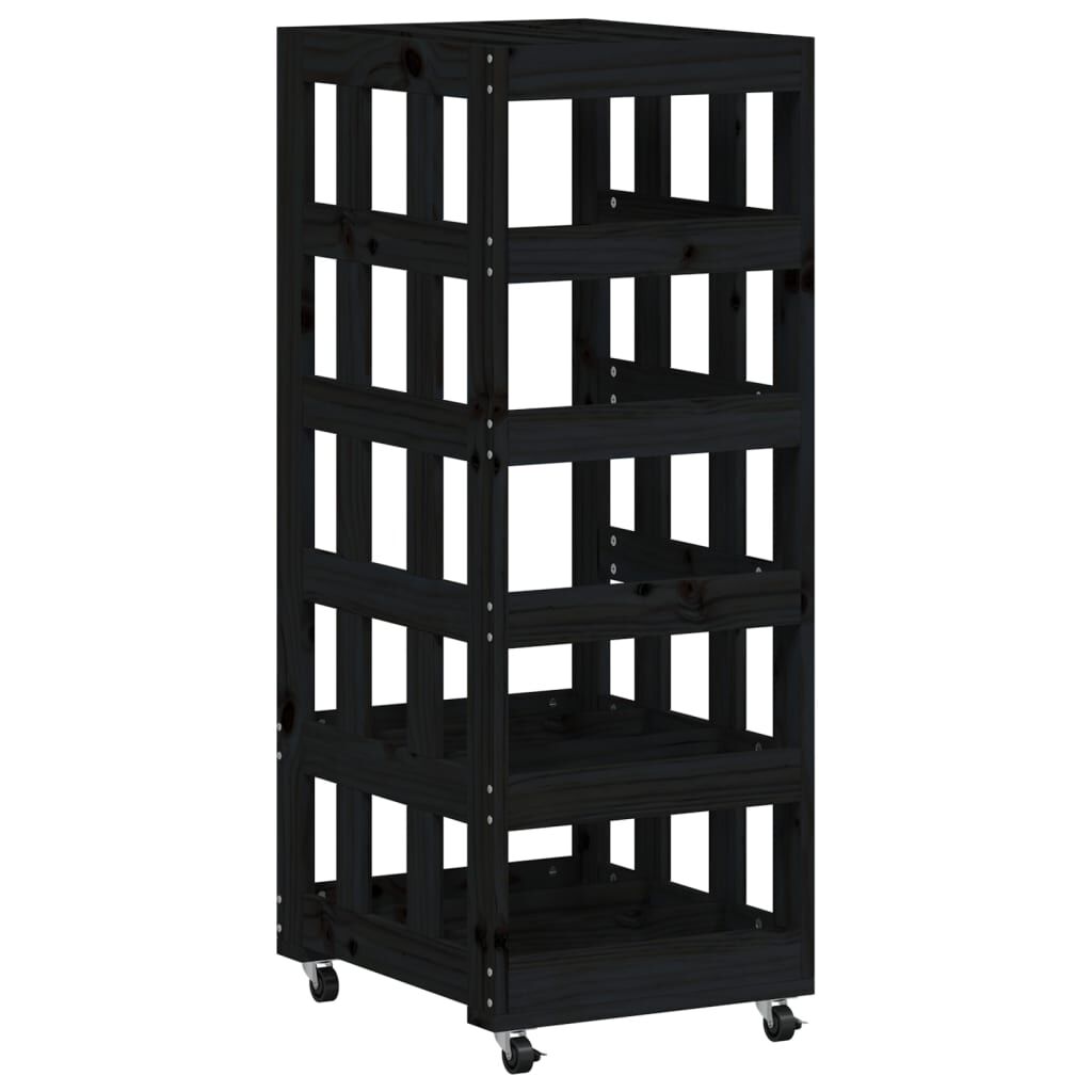 vidaXL Ξυλοθήκη με Τροχούς Μαύρη 40 x 49 x 110 εκ. Μασίφ Ξύλο Πεύκου