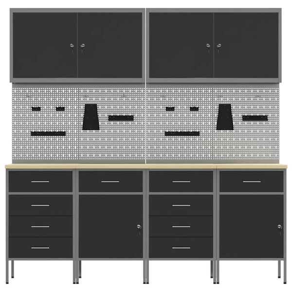 vidaXL Ντουλάπα Εργασίας με συρτάρι 10 pcs Μαύρο 200 x 55 x 200 εκ.