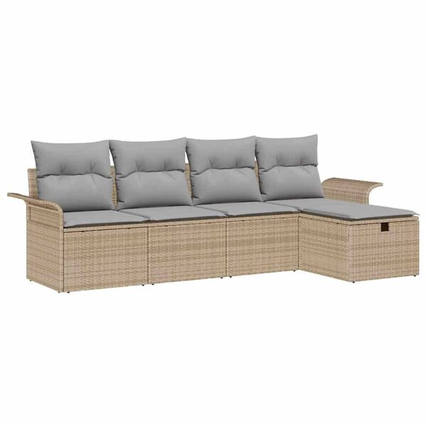 vidaXL Σετ Καναπέ Κήπου με μαξιλάρι 5 pcs Μπεζ Πολυ ράταν