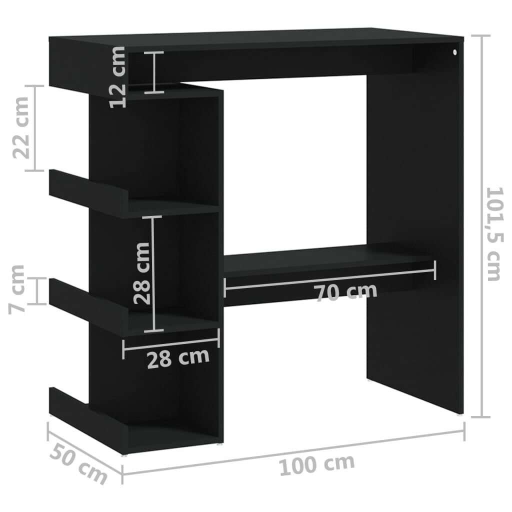 vidaXL Τραπέζι Μπαρ με Ράφια Μαύρο 100x50x101,5 εκ. Επεξ. Ξύλο