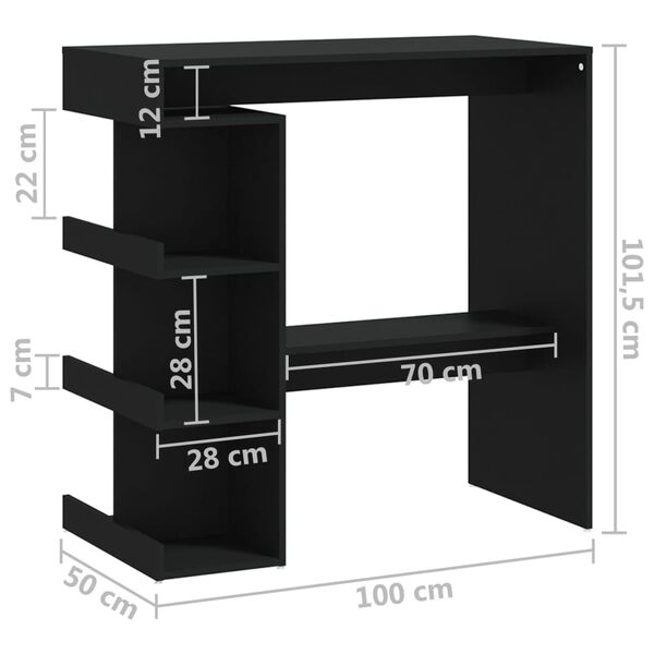 vidaXL Τραπέζι Μπαρ με Ράφια Μαύρο 100x50x101,5 εκ. Επεξ. Ξύλο