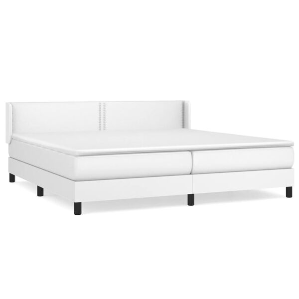 vidaXL Κρεβάτι Boxspring με Στρώμα Λευκό 200x200 εκ. Συνθετικό Δέρμα
