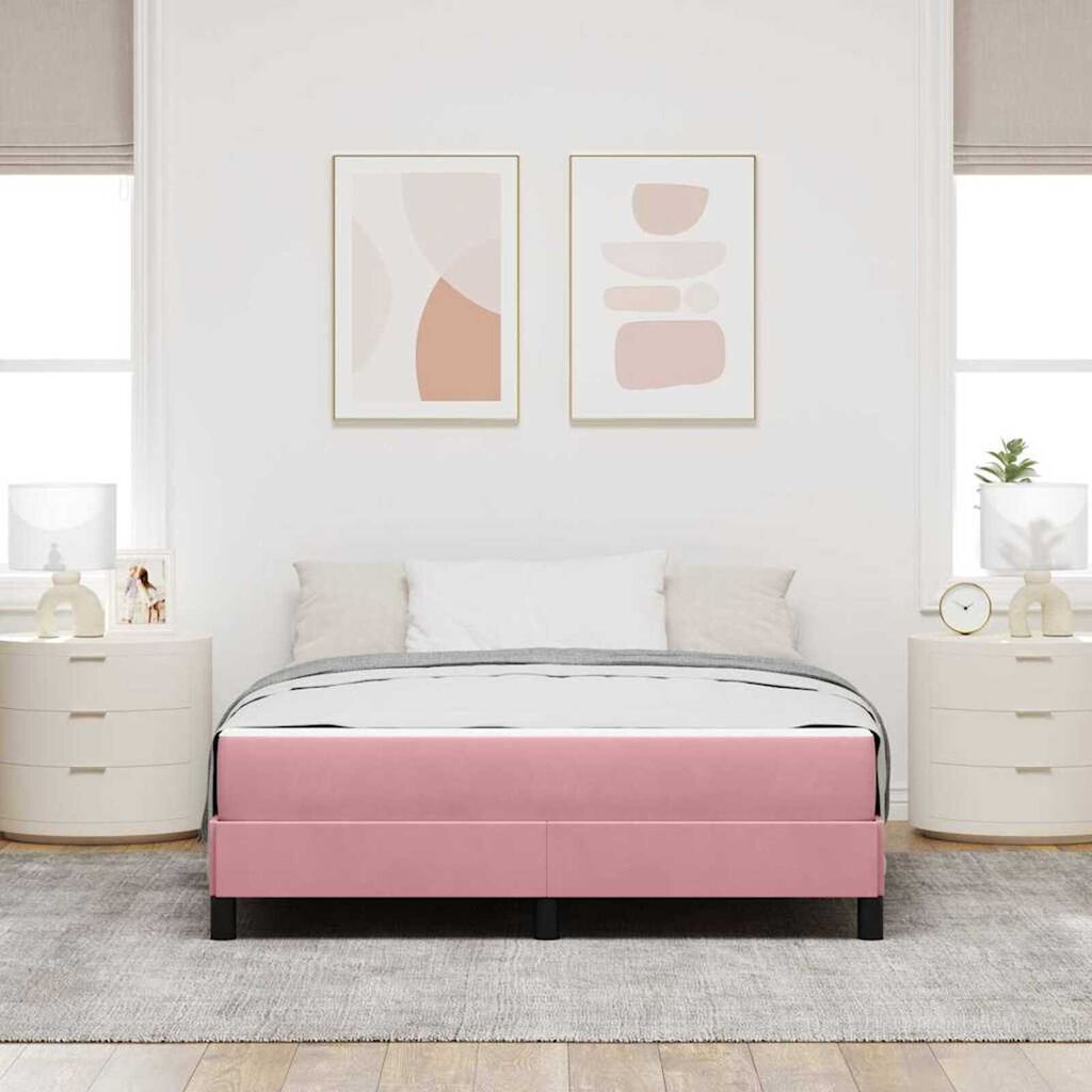 vidaXL Κρεβάτι box spring με στρώμα Ροζ 160 x 200 cm Βελούδο