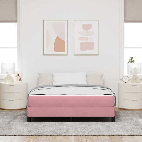 vidaXL Κρεβάτι box spring με στρώμα Ροζ 160 x 200 cm Βελούδο
