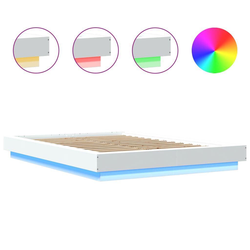 vidaXL Πλαίσιο Κρεβατιού με Φώτα LED Λευκό 120x200 εκ.Επεξ. Ξύλο