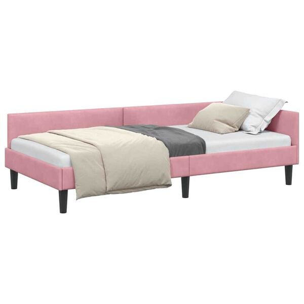 vidaXL Πλαϊνό Κρεβάτι Ροζ 100 x 200 cm Βελούδο και Στιβαρή ξυλεία