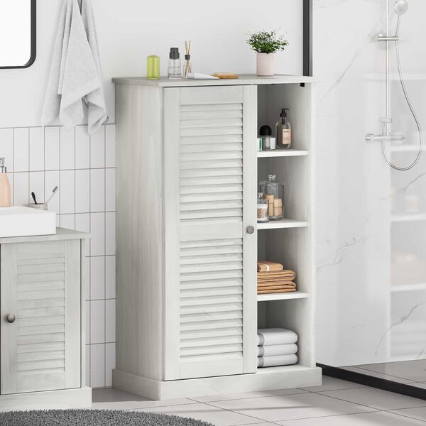 vidaXL Ντουλάπι Μπάνιου Λευκό 68 x 34 x 110 εκ. Μασίφ ξύλο πεύκου