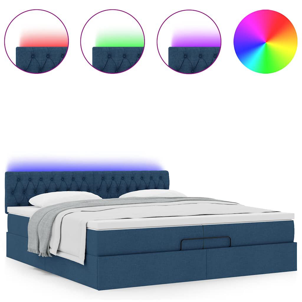 vidaXL Οθωμανικό κρεβάτι με στρώματα & LEDs Μπλε 200x200cm ύφασμα